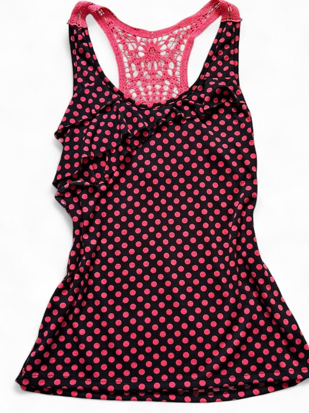 y2k poles dot ruffle tank top